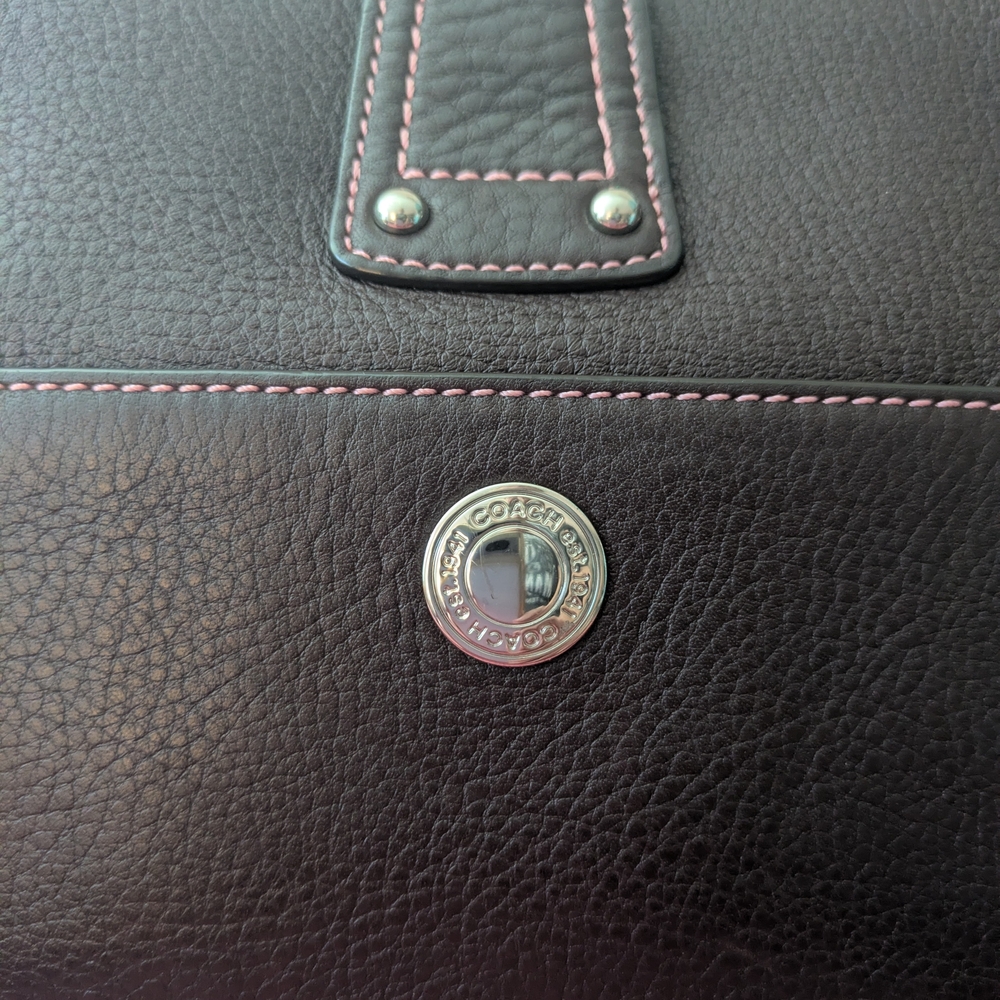 Coach Brown Leather Shoulder Bag, Tan Strap, Pink Interior/Stitching - NEW! 🩷 - Picture 6 of 13